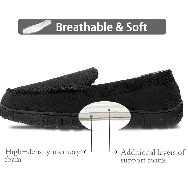shoeslocker Men's Moccasin Slippers, Indoor Outdoor House Shoes with Memory Foam, Black Size 9 - Image 3
